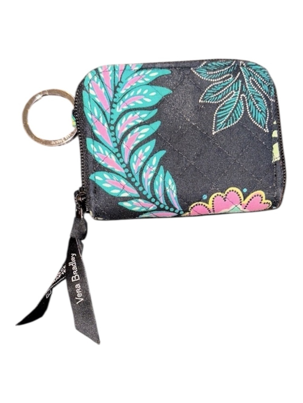 Vera Bradley Tropical ID Wallet in Black with Pink Green Floral - Picture 1 of 5